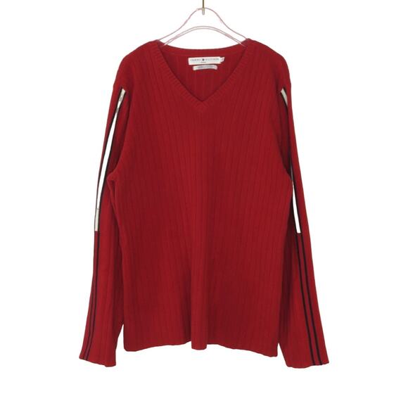 90s Vintage Tommy Hilfiger Sweater Red Preppy Knit Sweater 2XL Preppy - Picture 1 of 5